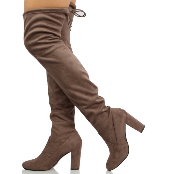 Shoes - Size 8.5 Taupe faux suede over the knee block heel boot
